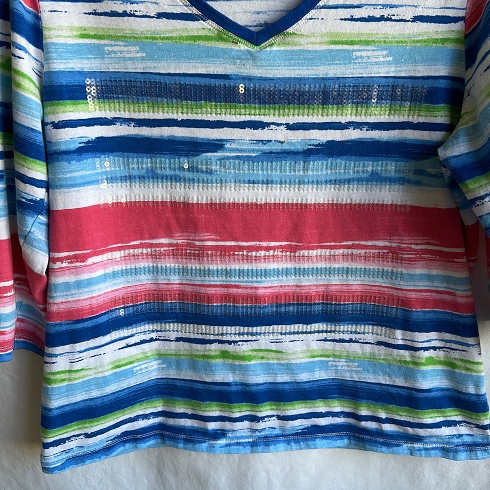 Onque Casual modern striped top with sequins, size L - Picture 3 of 8